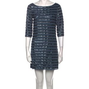 Alice and Olivia | Navy Blue 100%Silk and Striped Sequin Dress Size XS
